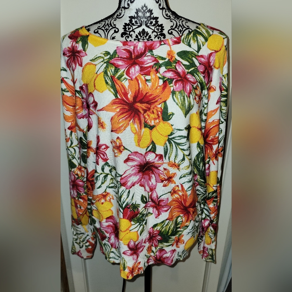Joseph A. Hibiscus Florals Lightweight Sweater New With Tags Sz Large